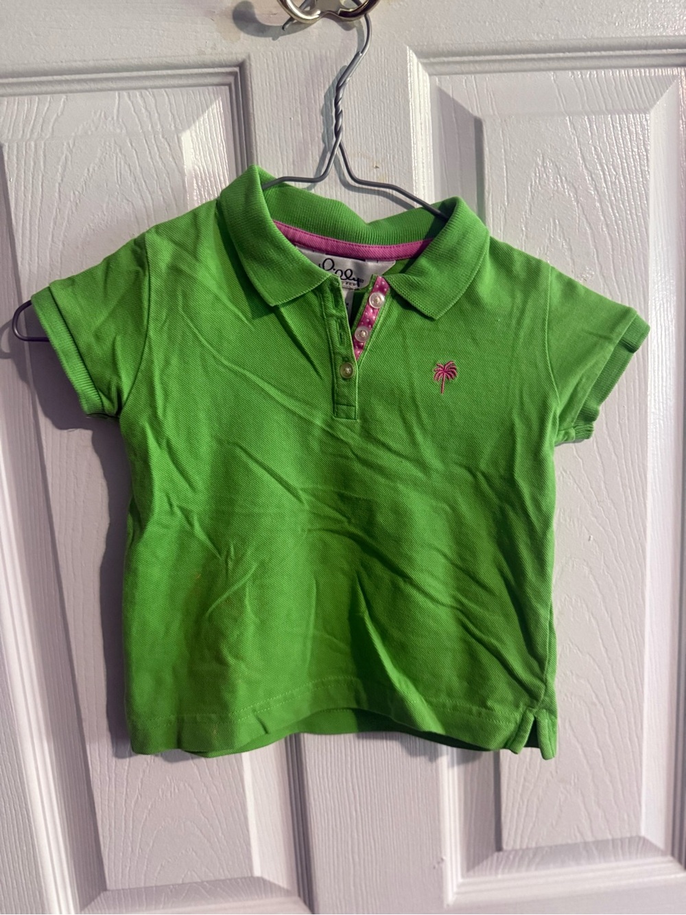 Lilly Pulitzer Bright Green Polo with Pink Palm Embroidery